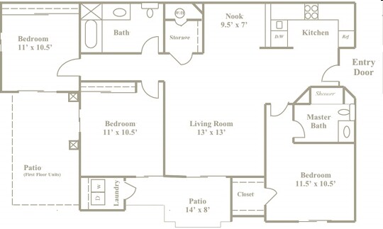 3 Bedroom 2 Bath 2418 floor plan